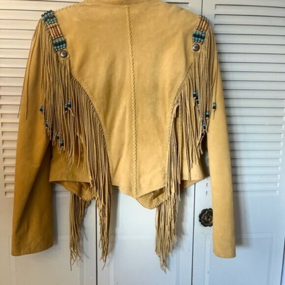 Cripple Creek 100% Leather Fringe Western Jacket M Beaded Cowgirl Rodeo Style - Picture 7 of 11